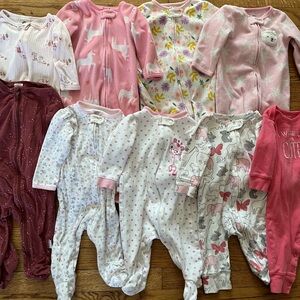 9 pc lot of baby girl pajamas/sleep & play 3-6 months